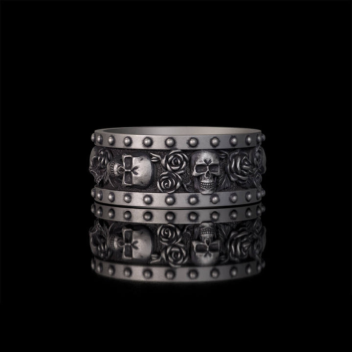 Till Death Do Us Part Skull Rose Sterling Silver Ring