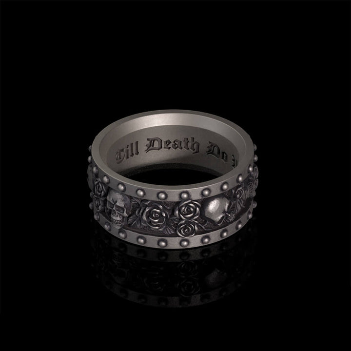 Till Death Do Us Part Skull Rose Sterling Silver Ring | RoyalLuster.com