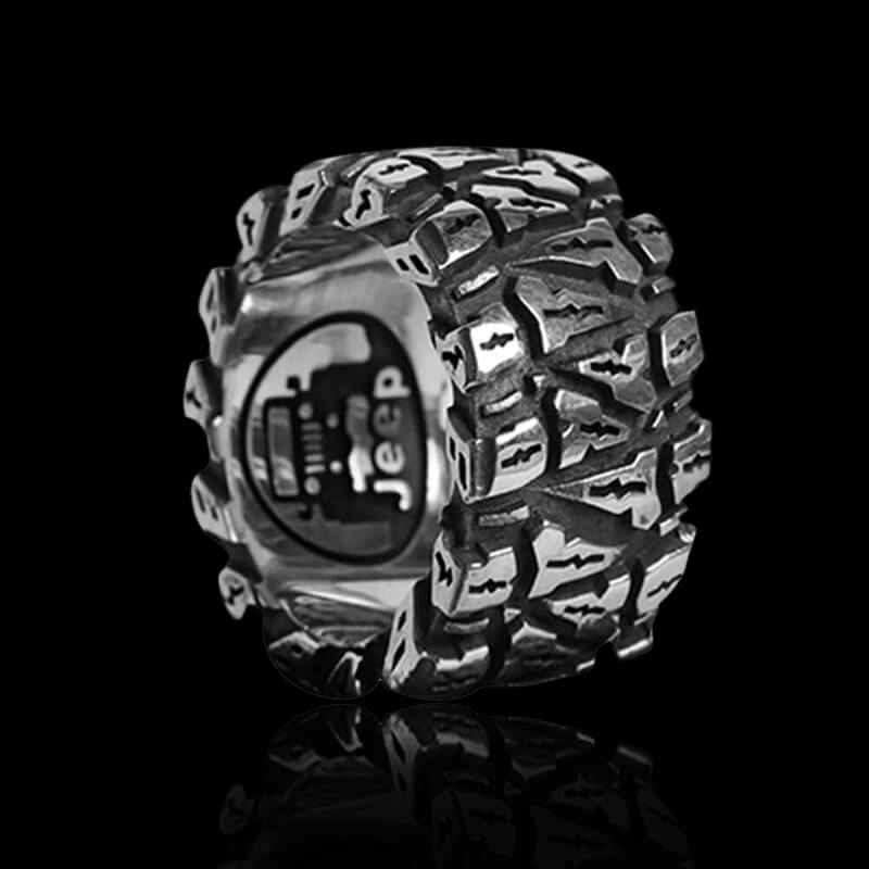 Tire 925 Sterling Silver Men's Biker Ring 01 | RoyalLuster.com