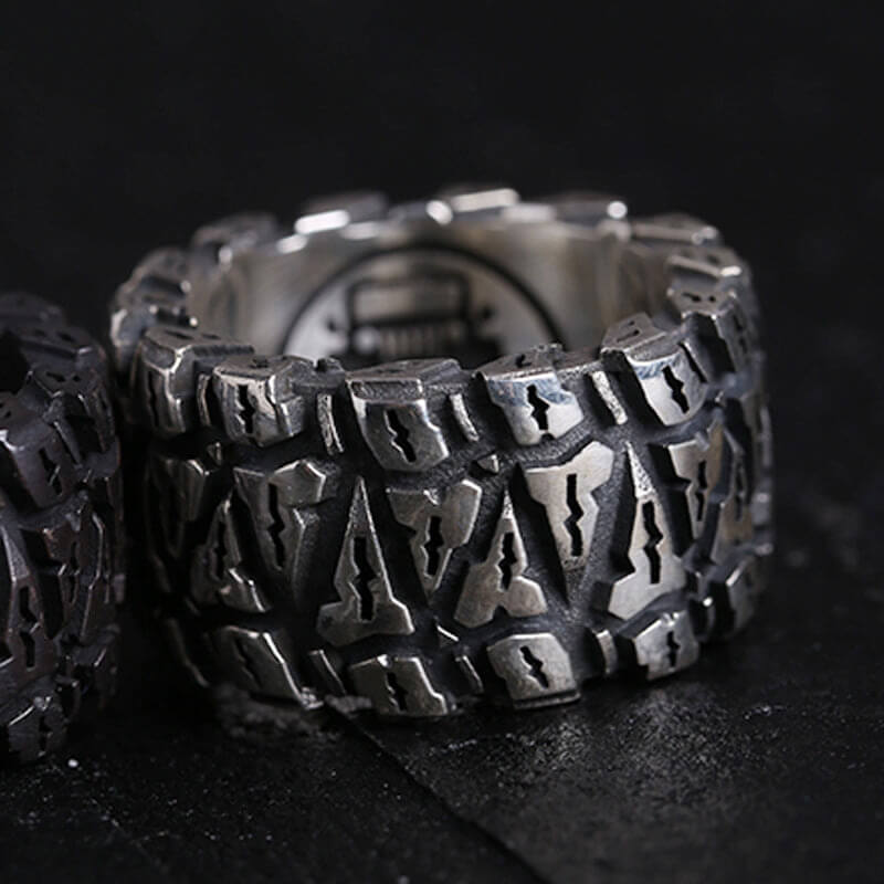 Tire 925 Sterling Silver Men's Biker Ring 05 | RoyalLuster.com