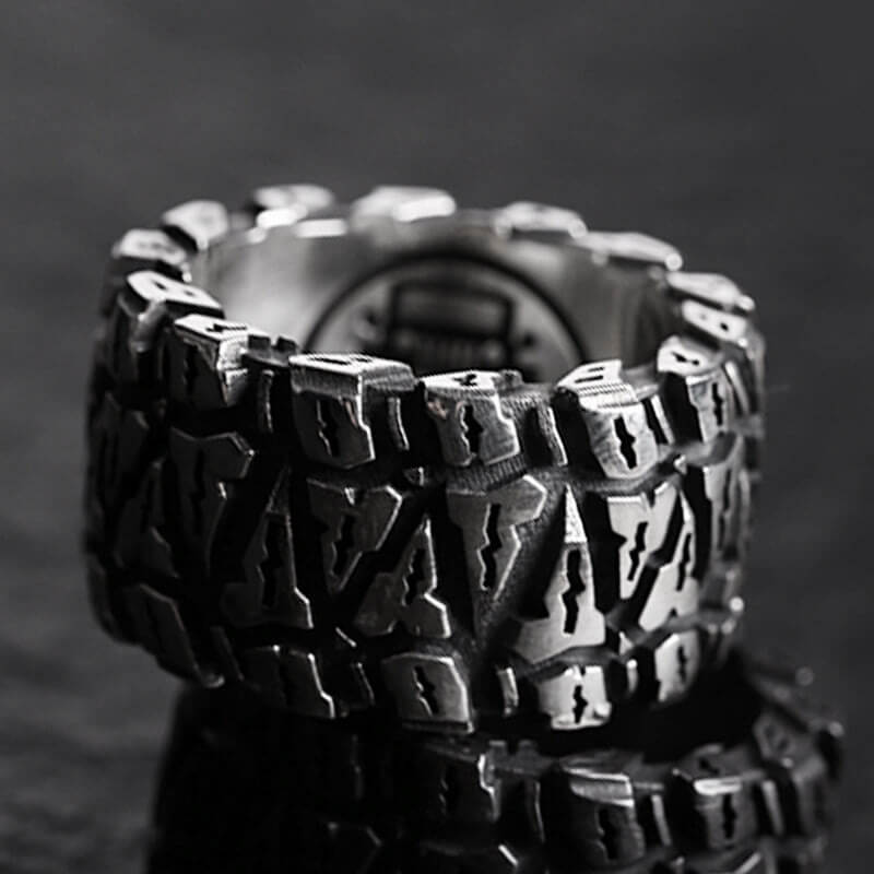 Tire 925 Sterling Silver Men's Biker Ring