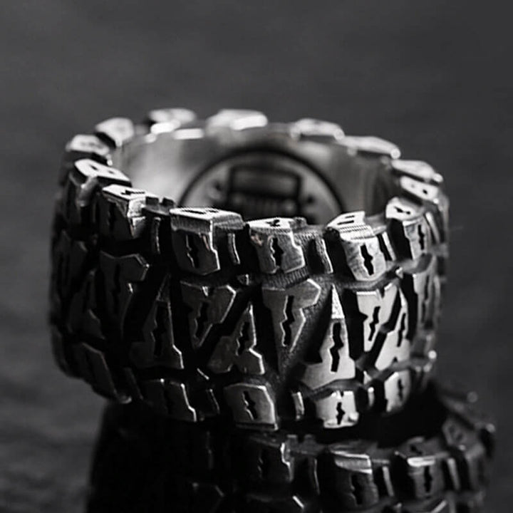 Tire 925 Sterling Silver Men's Biker Ring