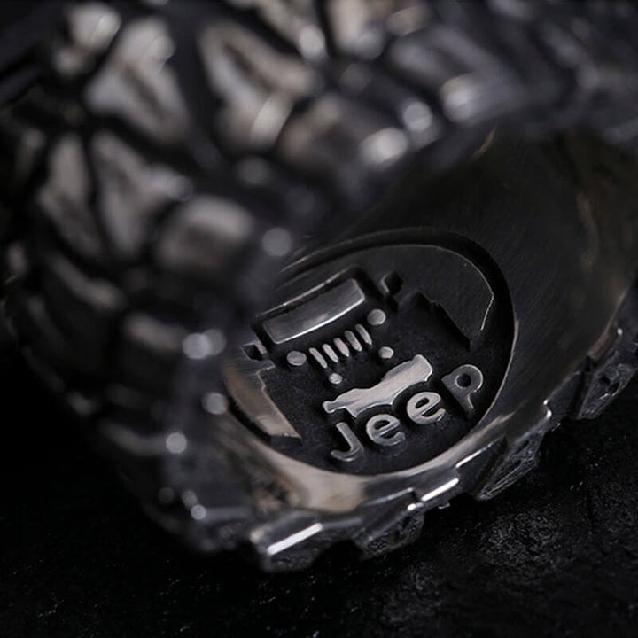 Tire 925 Sterling Silver Men's Biker Ring