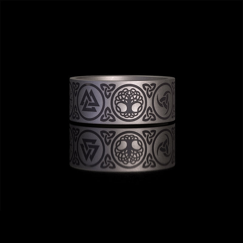 Tree of Life Valknut Viking Sterling Silver Triskele Ring