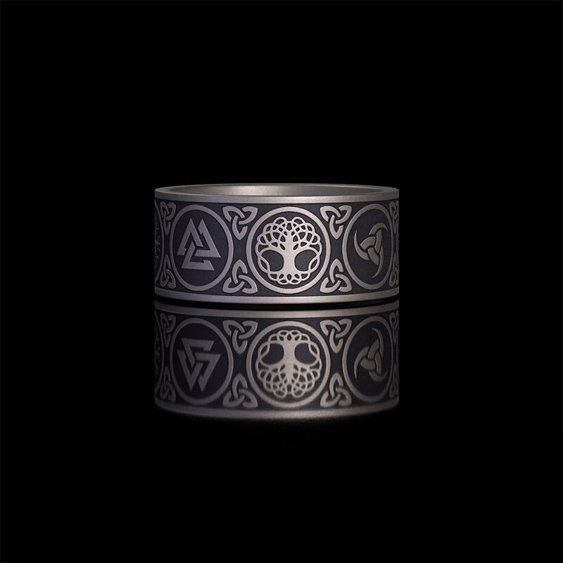 Tree of Life Valknut Viking Sterling Silver Triskele Ring