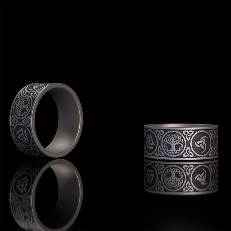 Tree of Life Valknut Viking Sterling Silver Triskele Ring 02 | RoyalLuster.com
