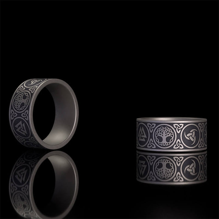 Tree of Life Valknut Viking Sterling Silver Triskele Ring 02 | RoyalLuster.com