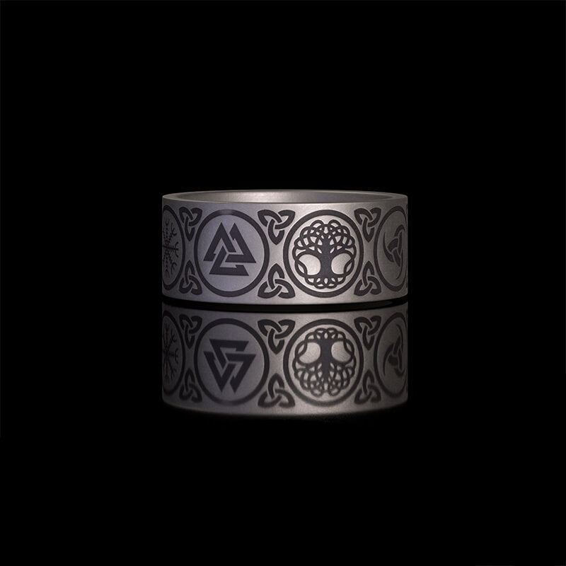Tree of Life Valknut Viking Sterling Silver Triskele Ring
