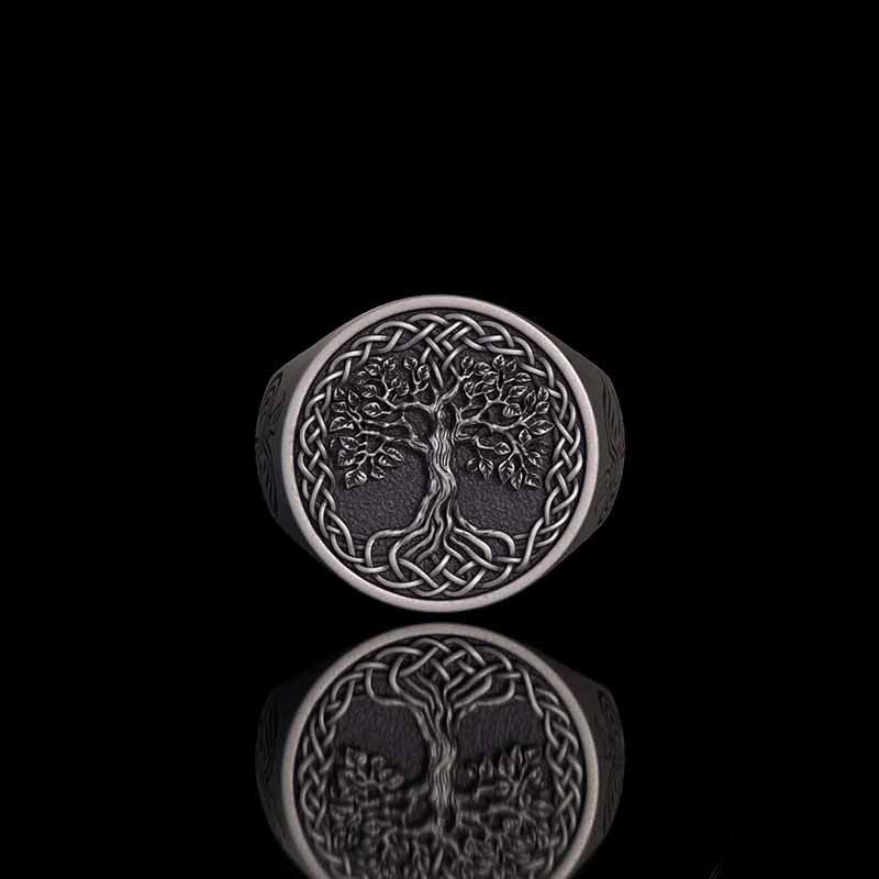 Tree of Life Viking Raven Sterling Silver Ring 02 | RoyalLuster.com