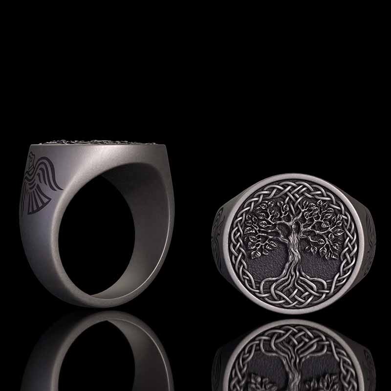 Tree of Life Viking Raven Sterling Silver Ring 01 | RoyalLuster.com