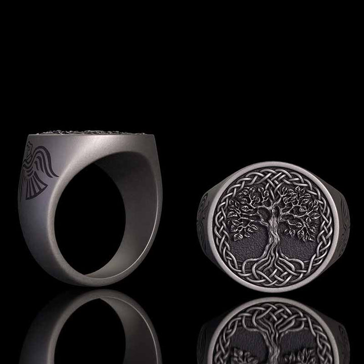 Tree of Life Viking Raven Sterling Silver Ring 01 | RoyalLuster.com