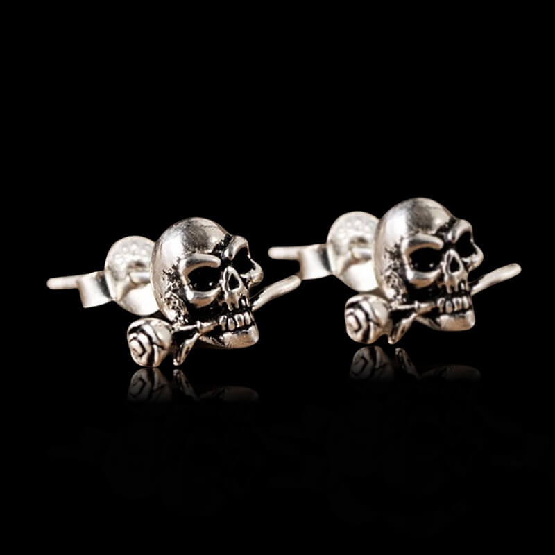 True Love Rose Skull 925 Sterling Silver Earrings