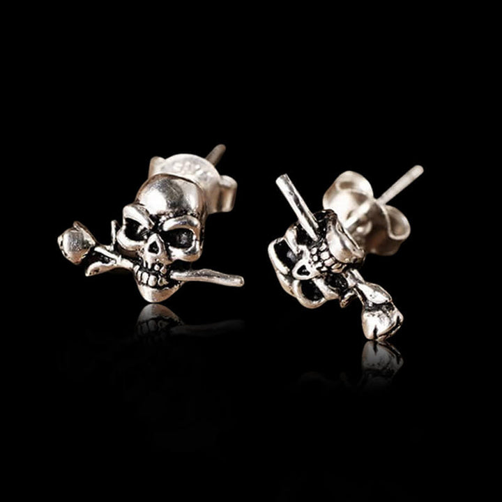 True Love Rose Skull 925 Sterling Silver Earrings