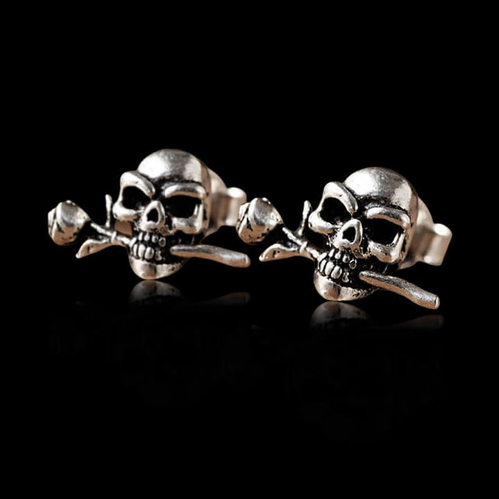 True Love Rose Skull 925 Sterling Silver Earrings