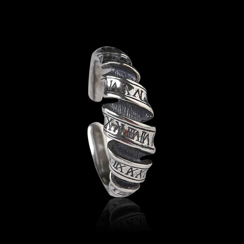 Twist Roman Numerals 925 Sterling Silver Open Ring 01 | RoyalLuster.com