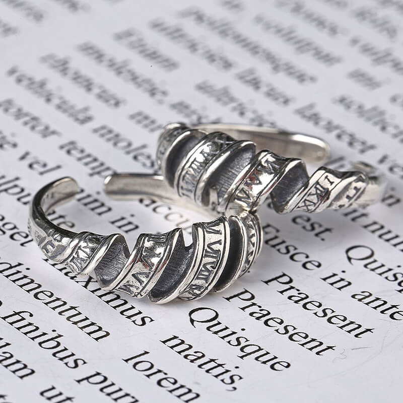 Twist Roman Numerals 925 Sterling Silver Open Ring 02 | RoyalLuster.com