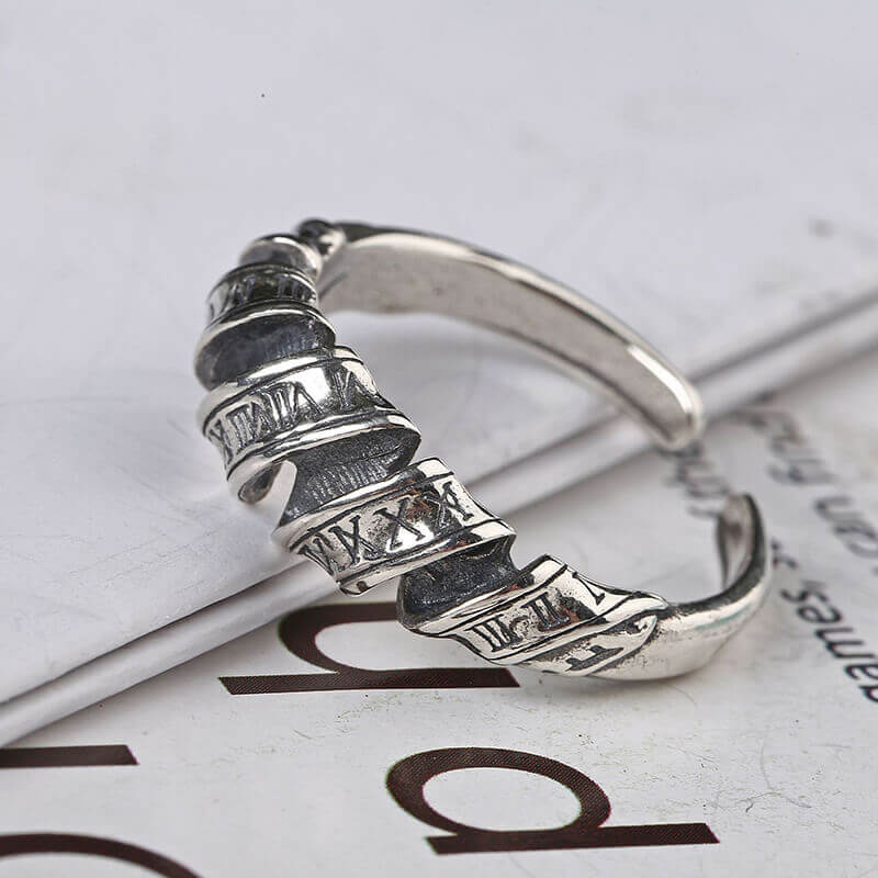 Twist Roman Numerals 925 Sterling Silver Open Ring 03 | RoyalLuster.com