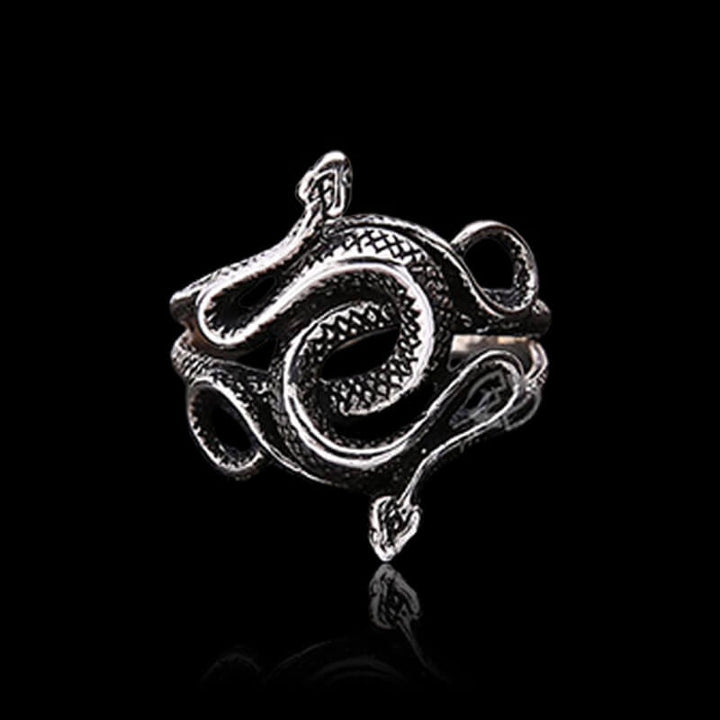 Two-Headed Snake Entwined 925 Sterling Silver Ring 02 | RoyalLuster.com
