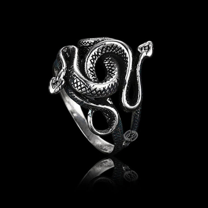 Two-Headed Snake Entwined 925 Sterling Silver Ring 03 | RoyalLuster.com