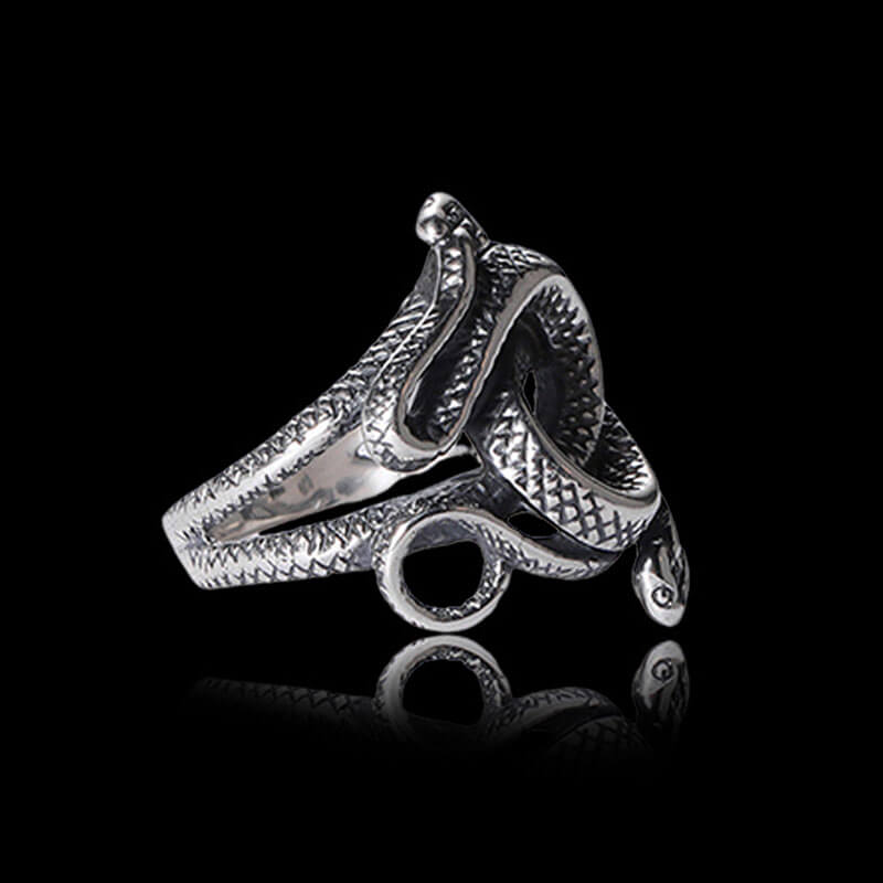 Two-Headed Snake Entwined 925 Sterling Silver Ring 04 | RoyalLuster.com