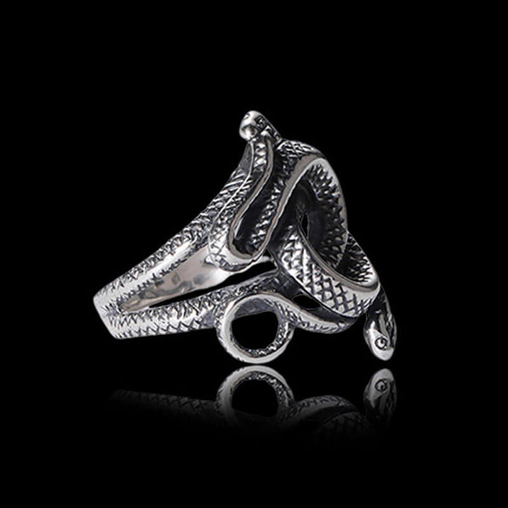 Two-Headed Snake Entwined 925 Sterling Silver Ring 04 | RoyalLuster.com