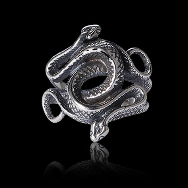 Two-Headed Snake Entwined 925 Sterling Silver Ring 05 | RoyalLuster.com