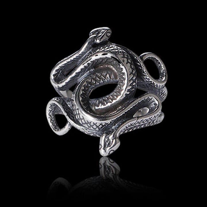 Two-Headed Snake Entwined 925 Sterling Silver Ring 05 | RoyalLuster.com