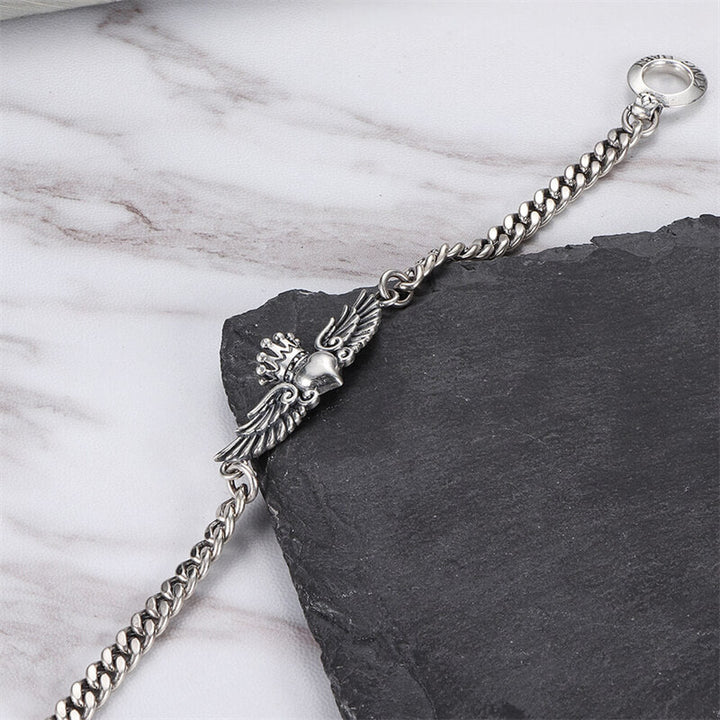 USA Love Heart Wings Crown 925 Sterling Silver Women's Bracelet 04 | RoyalLuster.com