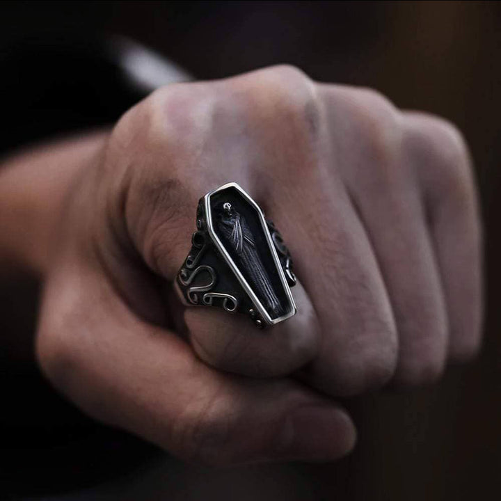 Vampire Coffin 925 Sterling Silver Skull Ring