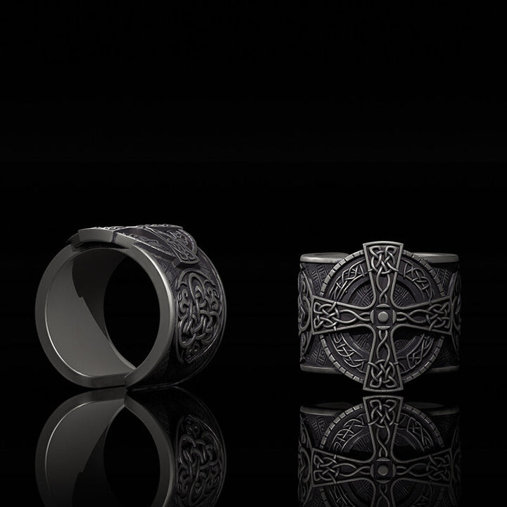 Viking Celtic Cross Sterling Silver Open Ring | RoyalLuster.com