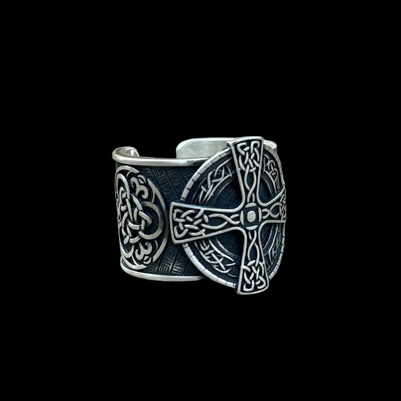 Viking Celtic Cross Sterling Silver Open Ring | RoyalLuster.com