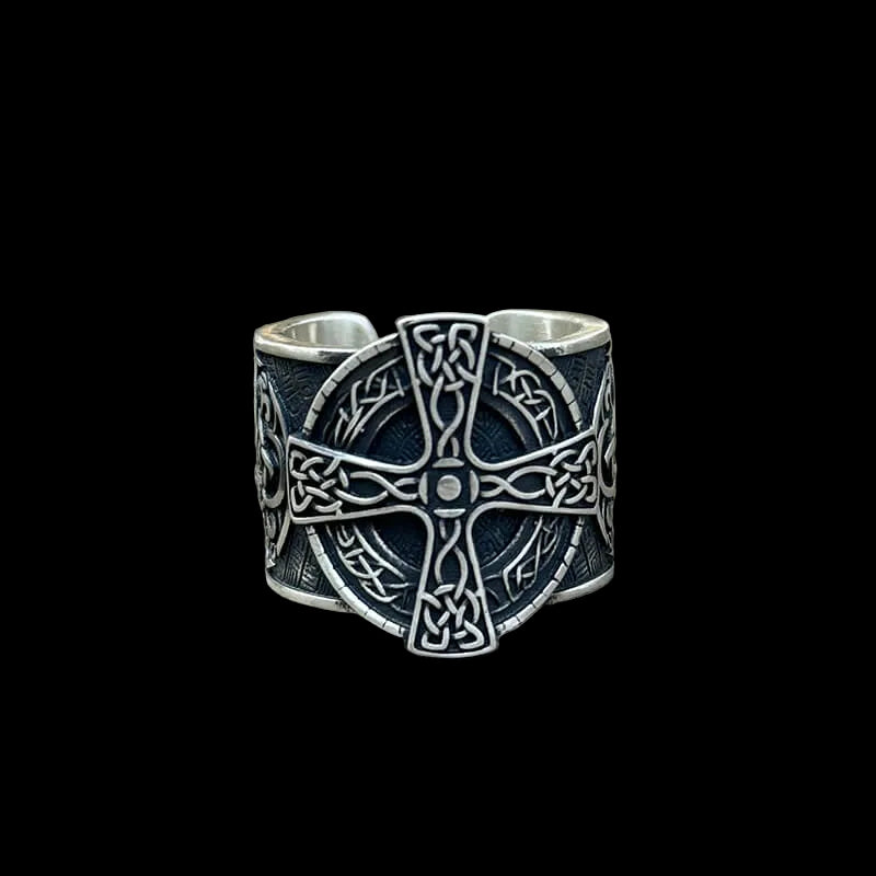 Viking Celtic Cross Sterling Silver Open Ring | RoyalLuster.com