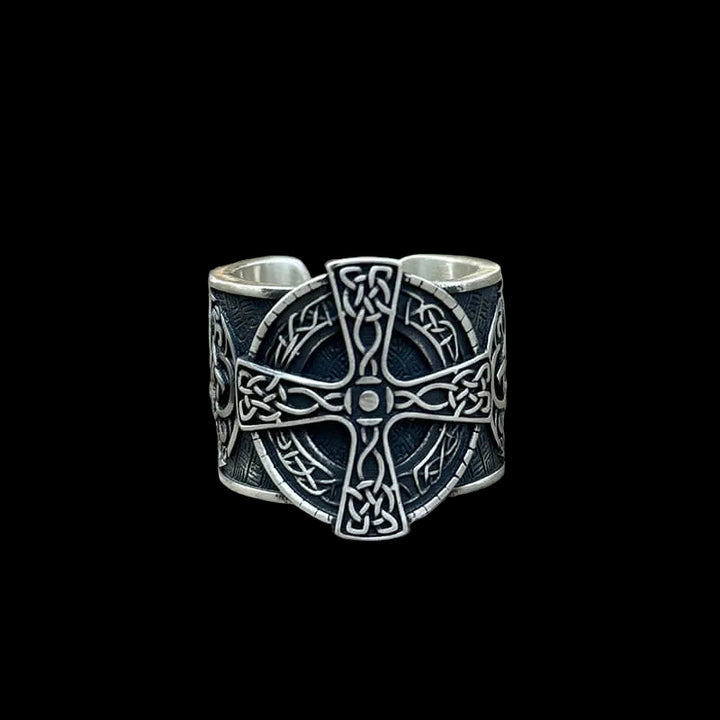 Viking Celtic Cross Sterling Silver Open Ring | RoyalLuster.com