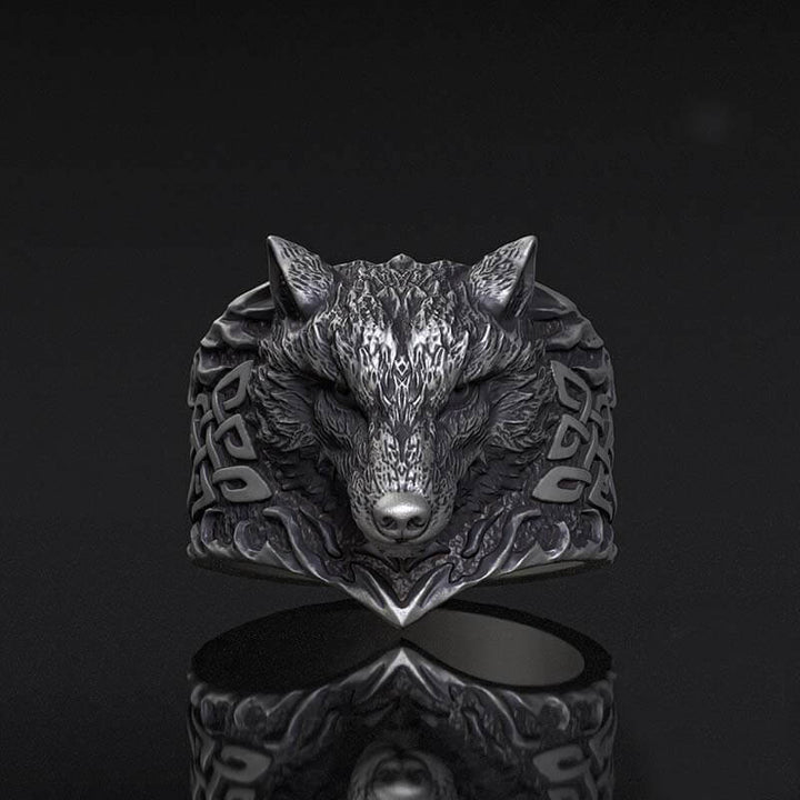 Viking Celtic Knot Wolf Head Sterling Silver Ring | RoyalLuster.com