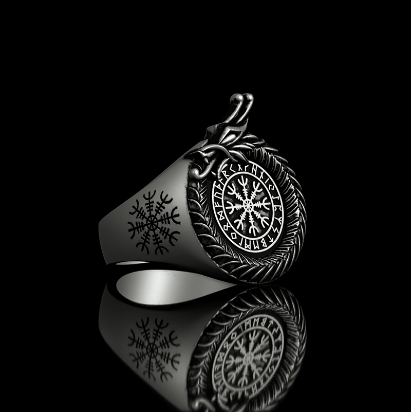Viking Dragon Helm of Awe 925 Sterling Silver Ring