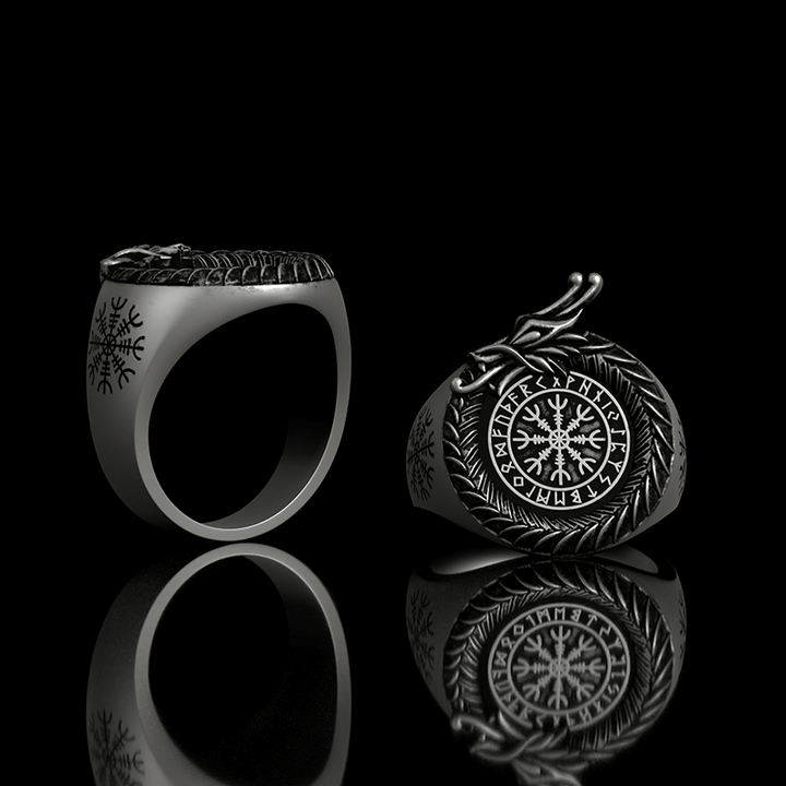 Viking Dragon Helm of Awe 925 Sterling Silver Ring