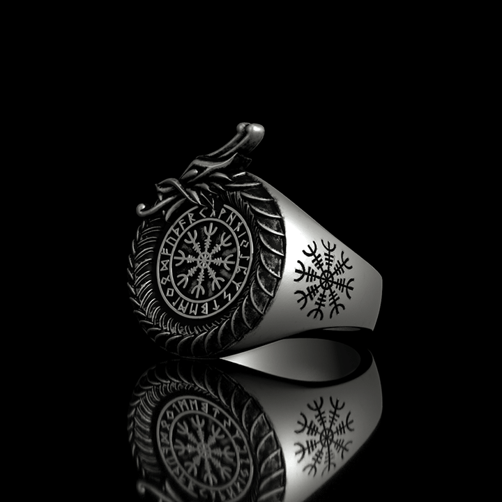 Viking Dragon Helm of Awe 925 Sterling Silver Ring