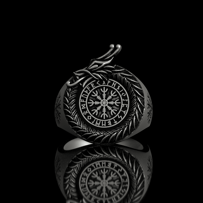Viking Dragon Helm of Awe 925 Sterling Silver Ring
