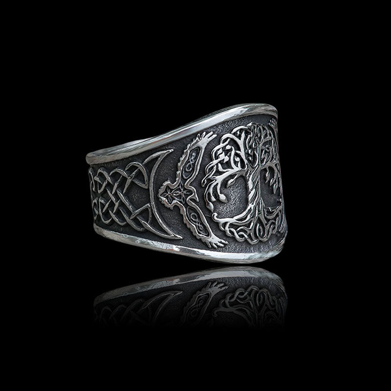 Viking Raven Tree of Life 925 Sterling Silver Ring