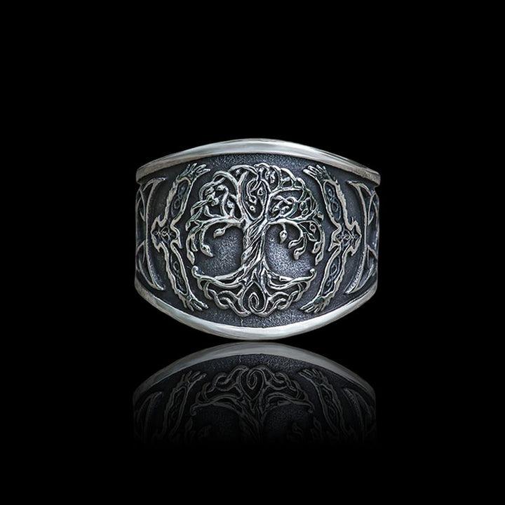 Viking Raven Tree of Life 925 Sterling Silver Ring