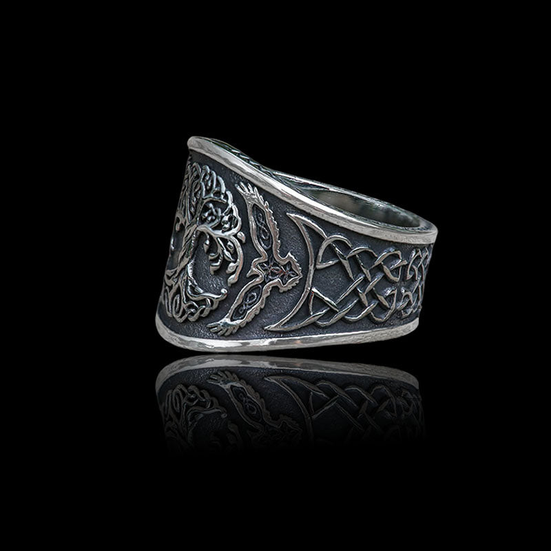 Viking Raven Tree of Life 925 Sterling Silver Ring