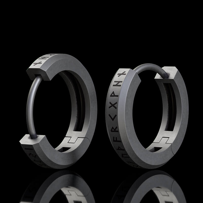 Viking Runes Sterling Silver Huggie Earrings | RoyalLuster.com