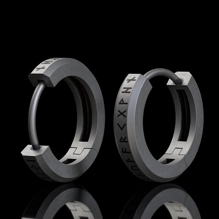 Viking Runes Sterling Silver Huggie Earrings | RoyalLuster.com