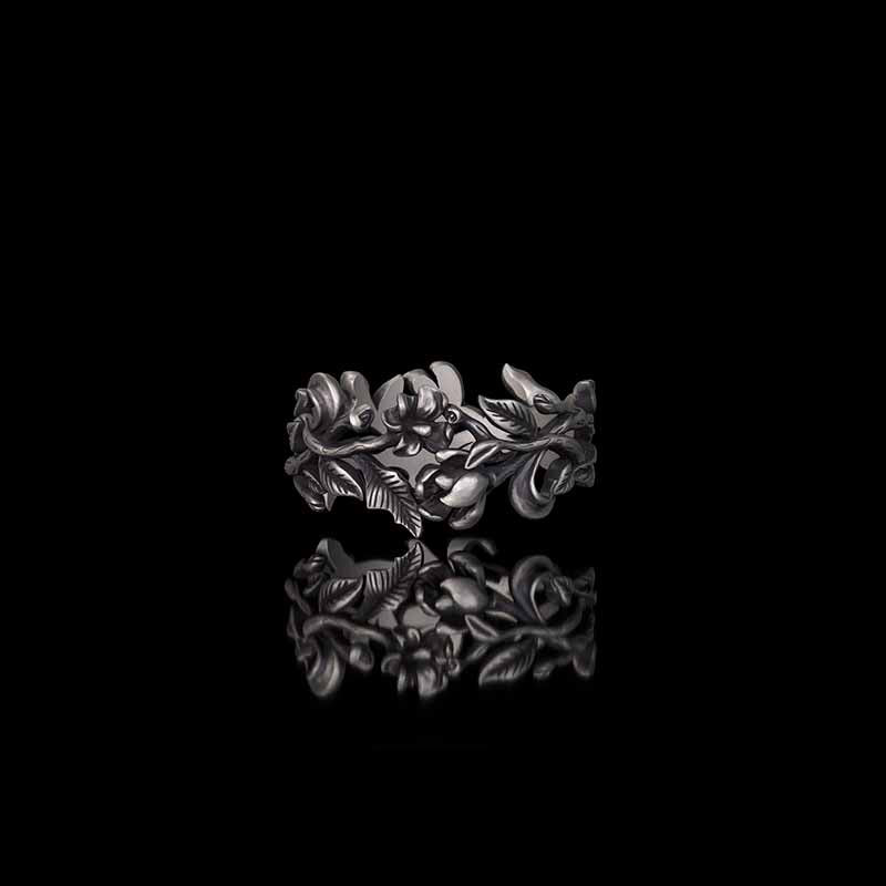 Vine Rose Hollow Design Sterling Silver Ring 03 | RoyalLuster.com