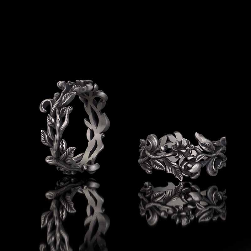 Vine Rose Hollow Design Sterling Silver Ring 01 | RoyalLuster.com