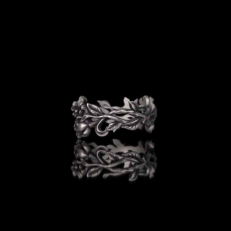 Vine Rose Hollow Design Sterling Silver Ring 02 | RoyalLuster.com