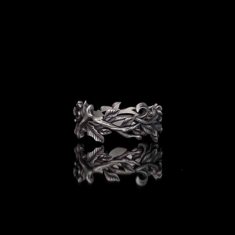 Vine Rose Hollow Design Sterling Silver Ring