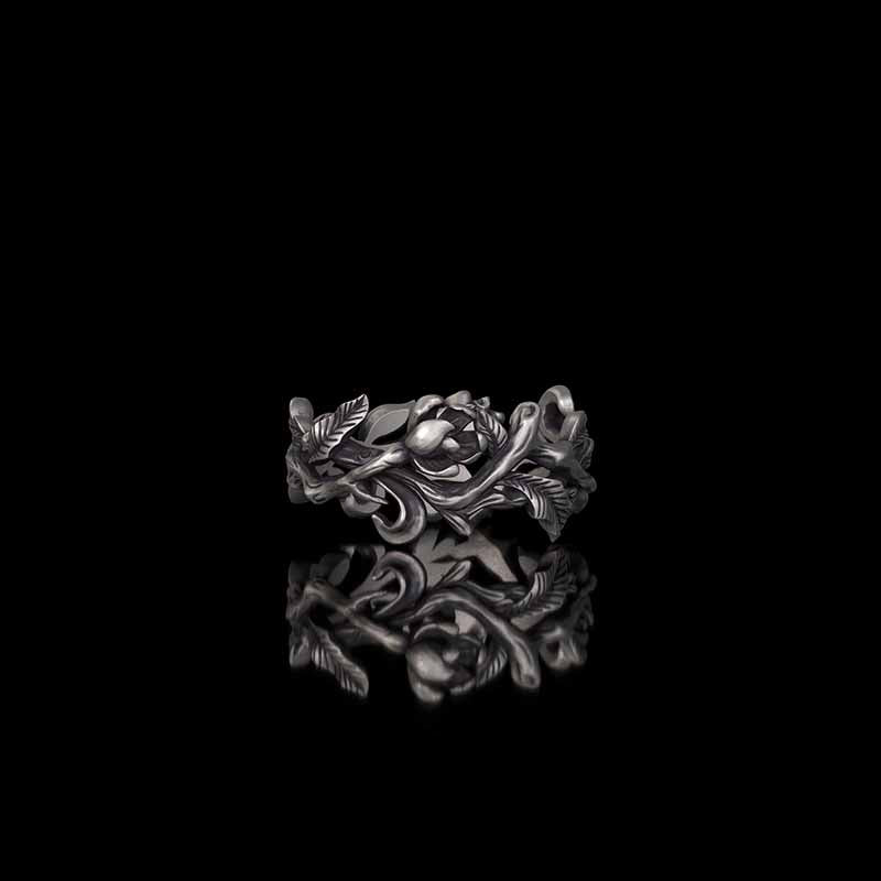 Vine Rose Hollow Design Sterling Silver Ring