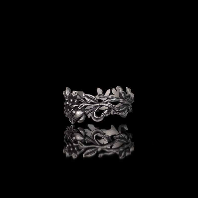 Vine Rose Hollow Design Sterling Silver Ring