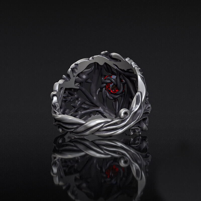 Vines Design Inlaid Gem Sterling Silver Ring
